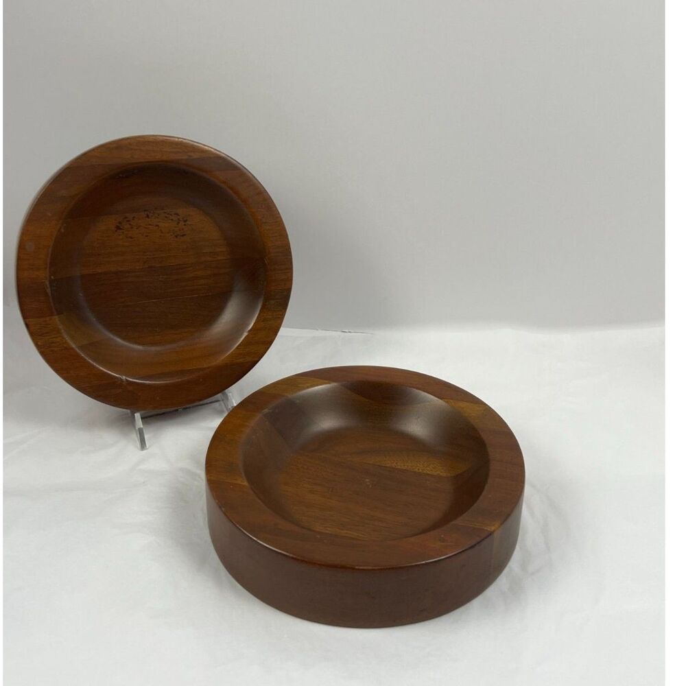 Vintage Quality Heirloom Wooden Ware Bowls Pair 7" MCM Walnut Bowls, Lebanon MO